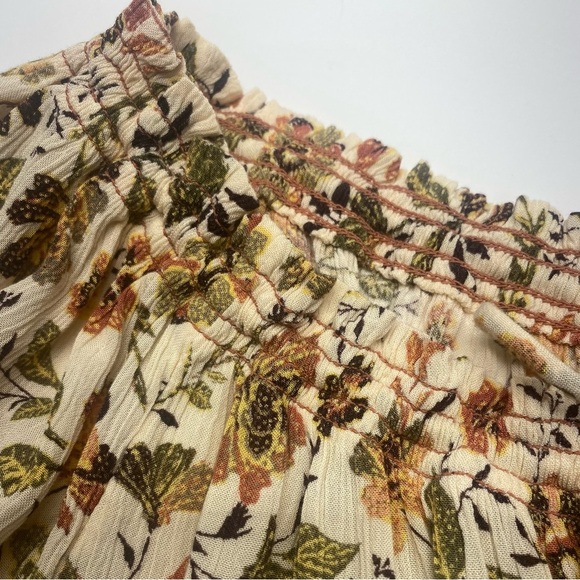 Faherty Floral Blouse in Cream and Brown Women’s LG Tie Neck Elastic at Wrist - Picture 4 of 11